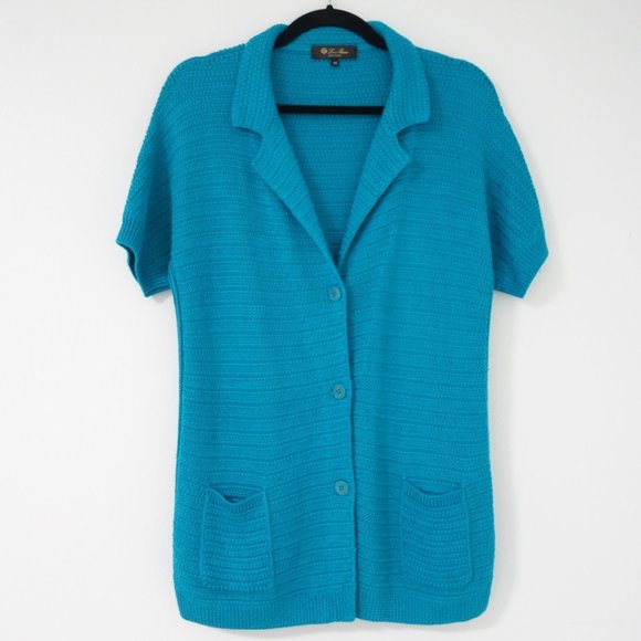 Loro Piana Turquoise Flax & Silk Knit Cardigan Sweater Made In Italy, Size 46 - Picture 1 of 9